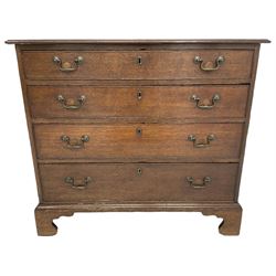 George III oak chest, moulded rectangular top over four long cock-beaded drawers, on bracket feet