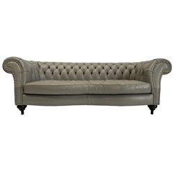 Three seat Chesterfield sofa, upholstered in grey buttoned leather