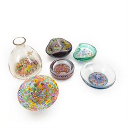 Millefiori glass bowl, upon a circular base, together with a glass bottle with millefiori ...