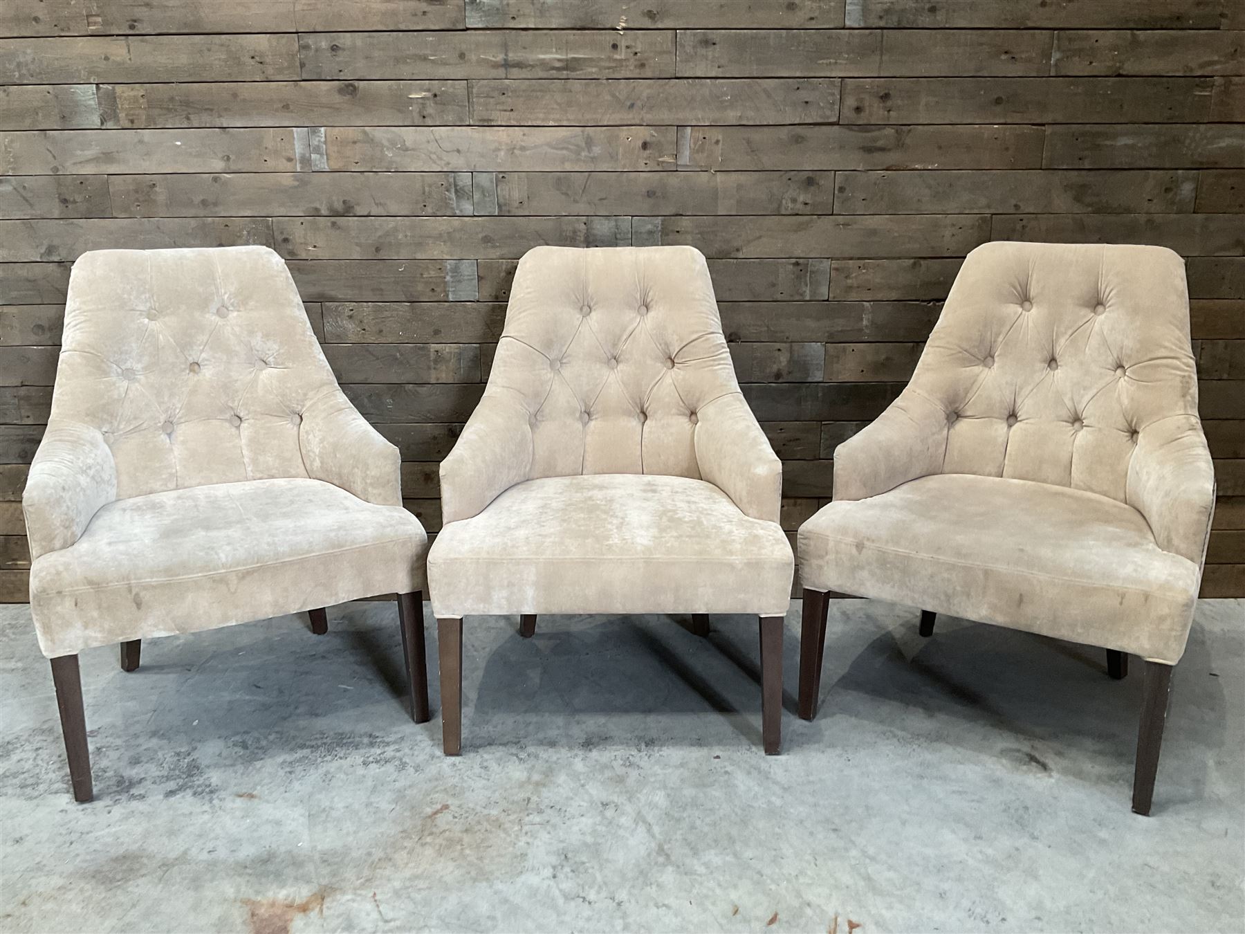 6 x armchair, upholstered in buttoned back beige fabric