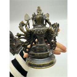 Chinese bronzed figure of Wenchang Wang (Wendi), with traces of gilt, together with Small brass Guanyin figure, largest H23cm