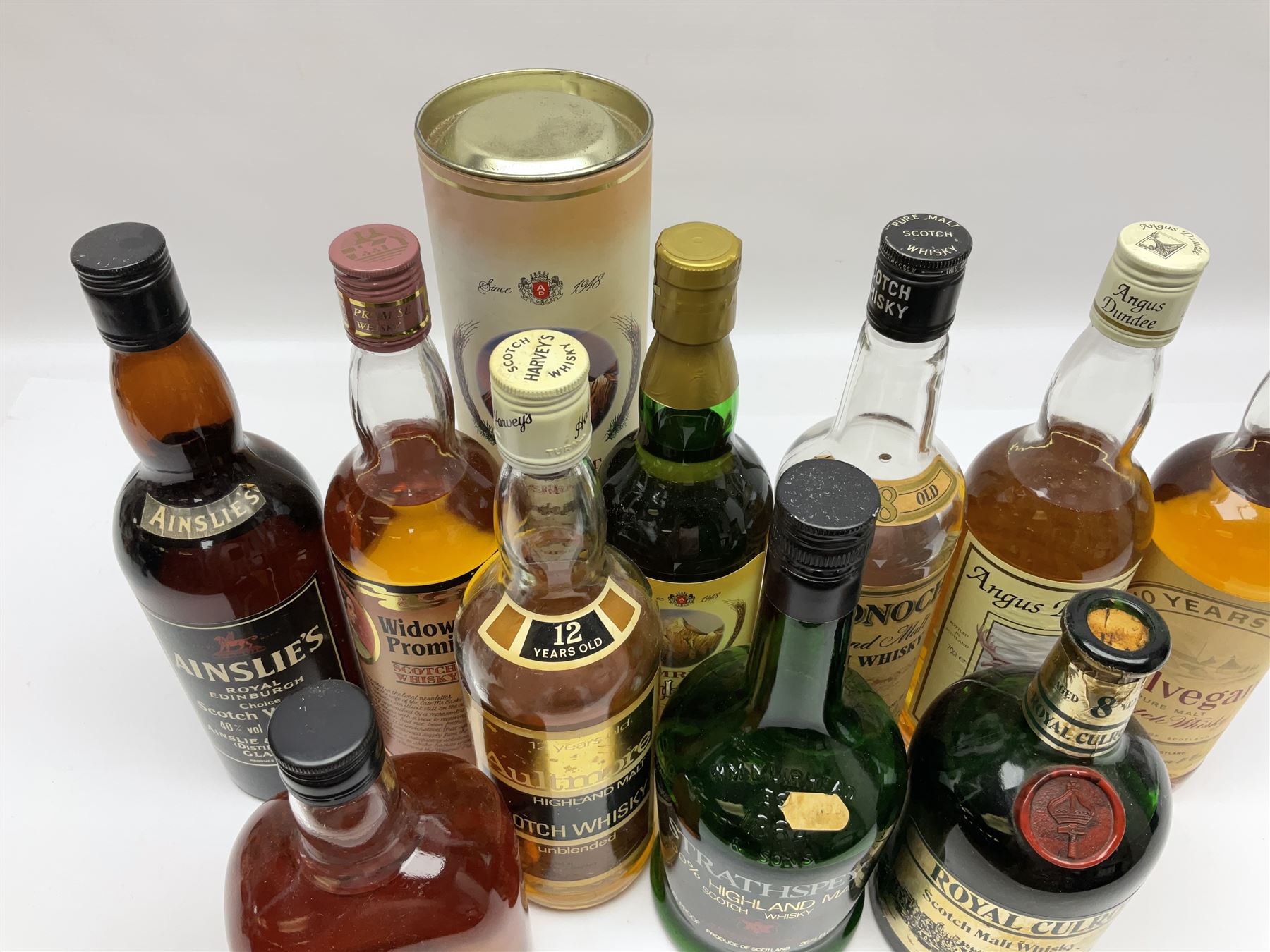 Nine Highland Malt Scotch Whiskys, including Royal Culross, Dalvegan, Angus Dundee etc, together with Amrut Indian Single Malt Whisky, verios contents and proof (10)