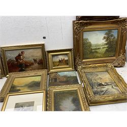 Large collection of original oils and a watercolour variously signed to include Robert Ixer, most in gilt frames, in one box (10)