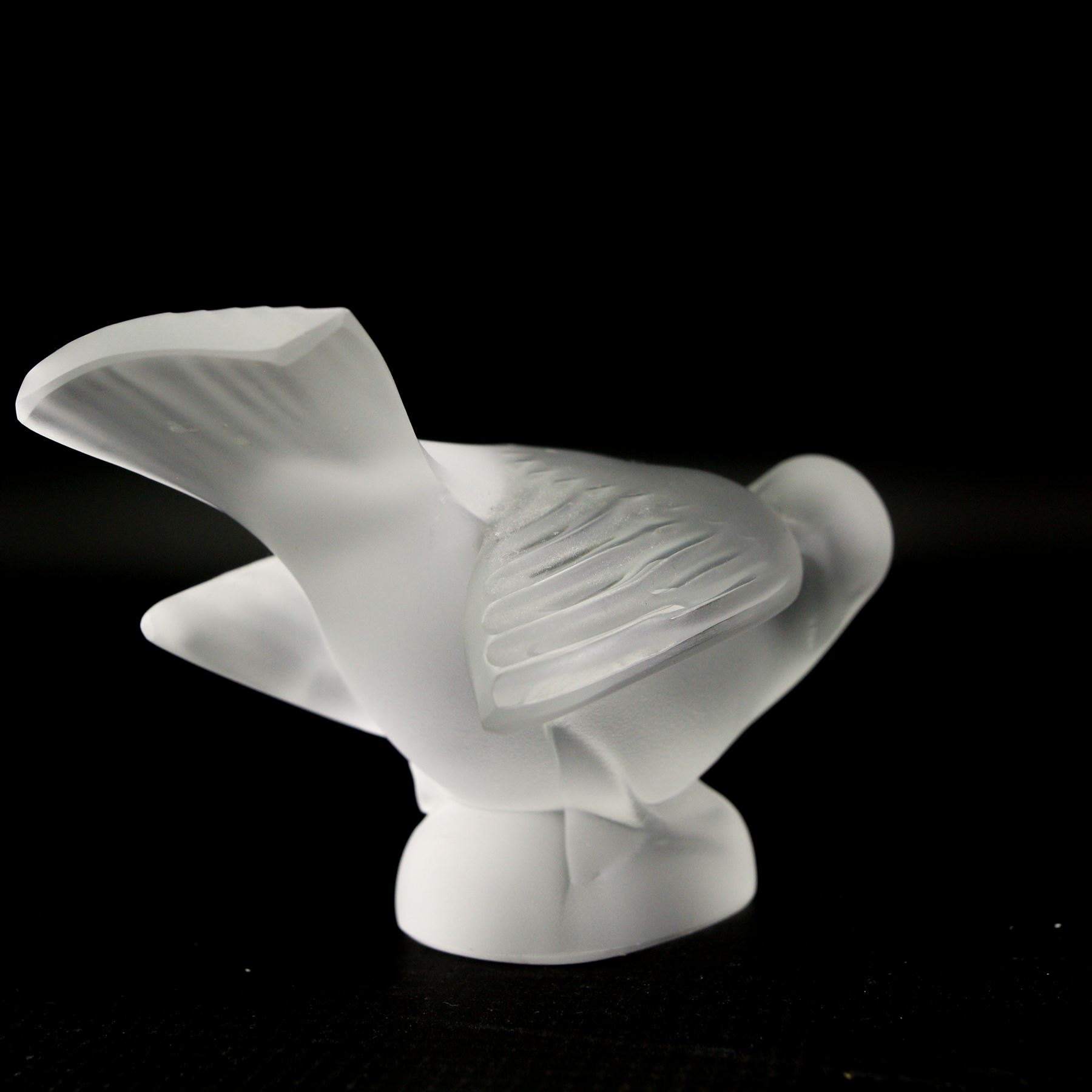 Lalique crystal Cockerel and Sparrow with head under wing, both signed Lalique, France, H21cm max (2)