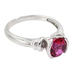 9ct white gold single stone round red topaz ring, hallmarked