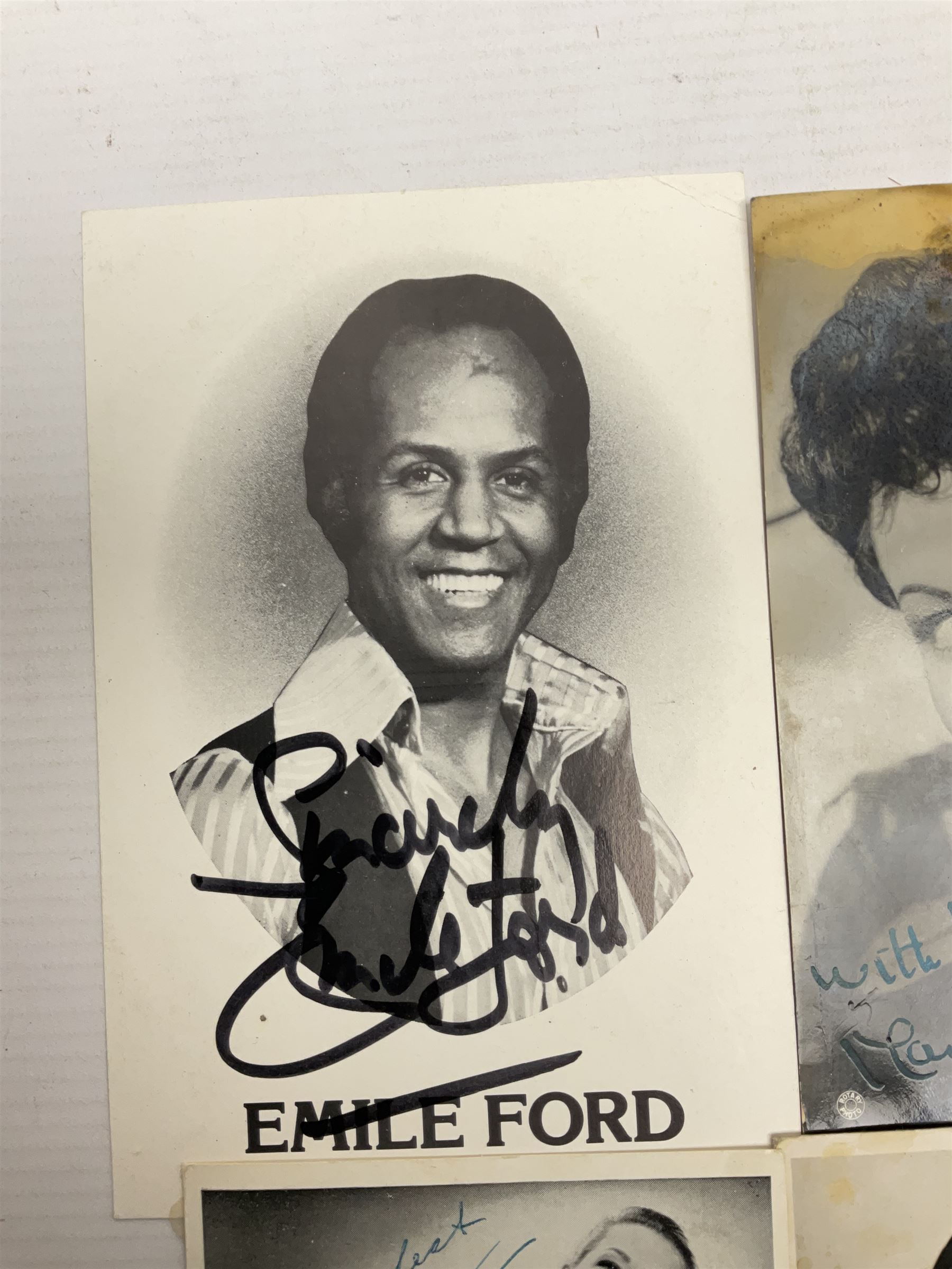 Belita, Margaret Lockwood, Emile Ford, three signed photographs, together with a spurious Ronald Reagan signature