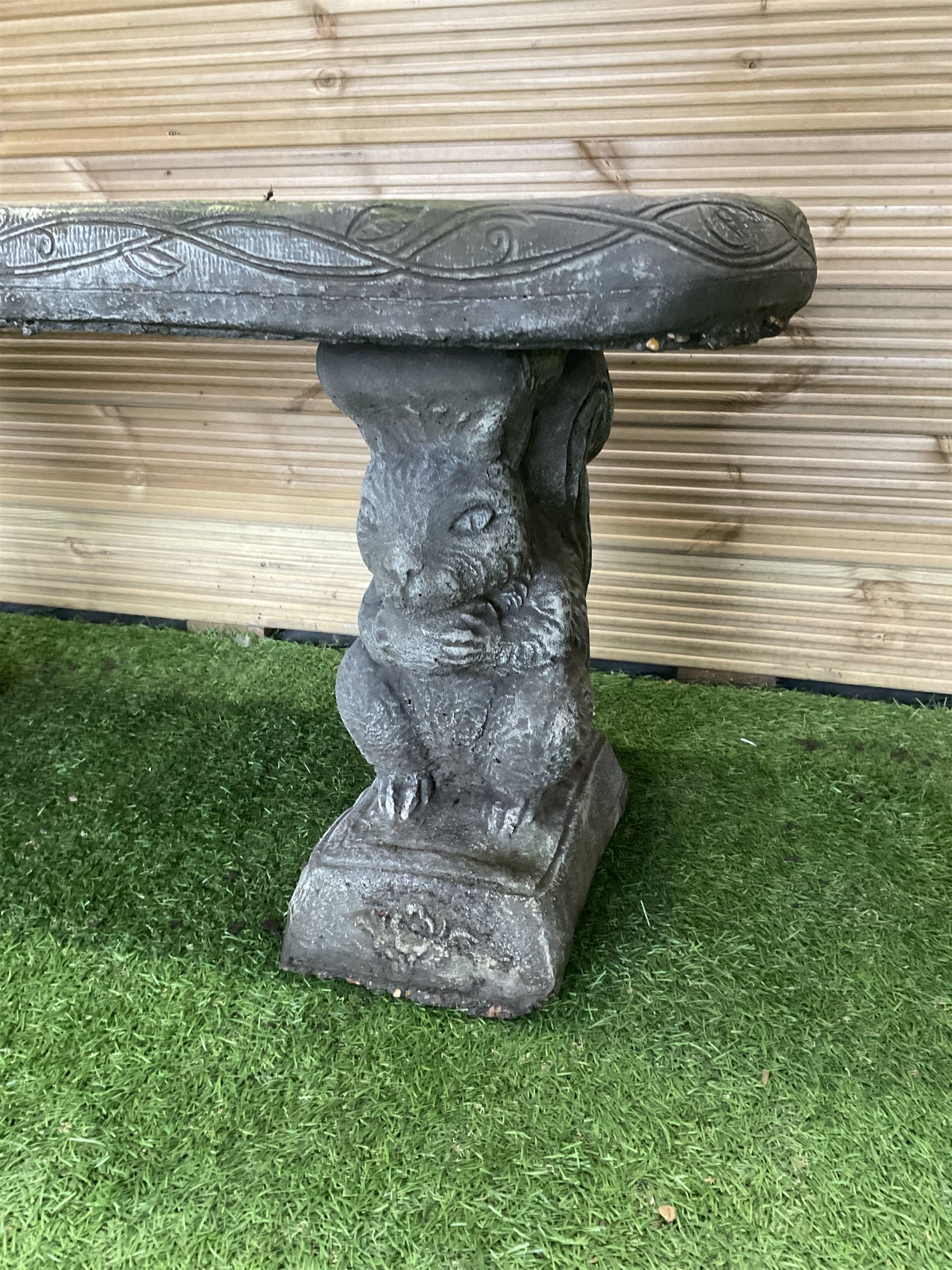 Composite stone garden bench, supported by two squirrels - THIS LOT IS TO BE COLLECTED BY APPOINTMENT FROM DUGGLEBY STORAGE, GREAT HILL, EASTFIELD, SCARBOROUGH, YO11 3TX