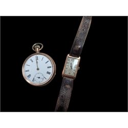 Early 20th century 9ct rose gold manual wind tank wristwatch and a 9ct rose gold keyless c...