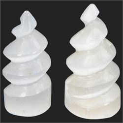 Pair of Selenite spiral towers, H10cm