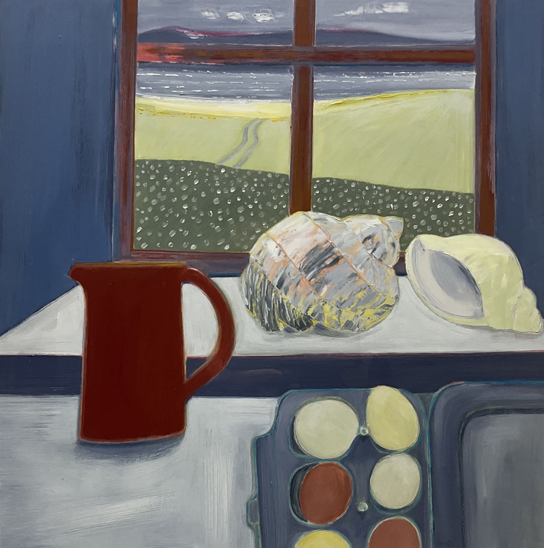 Suzanne Stuart Davies (British 1946-): 'A Window in Wester Ross', oil on board signed with initials, titled on artist's studio label verso 50cm x 50cm