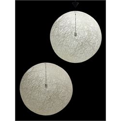 Large pair of contemporary spun or woven spherical light fittings