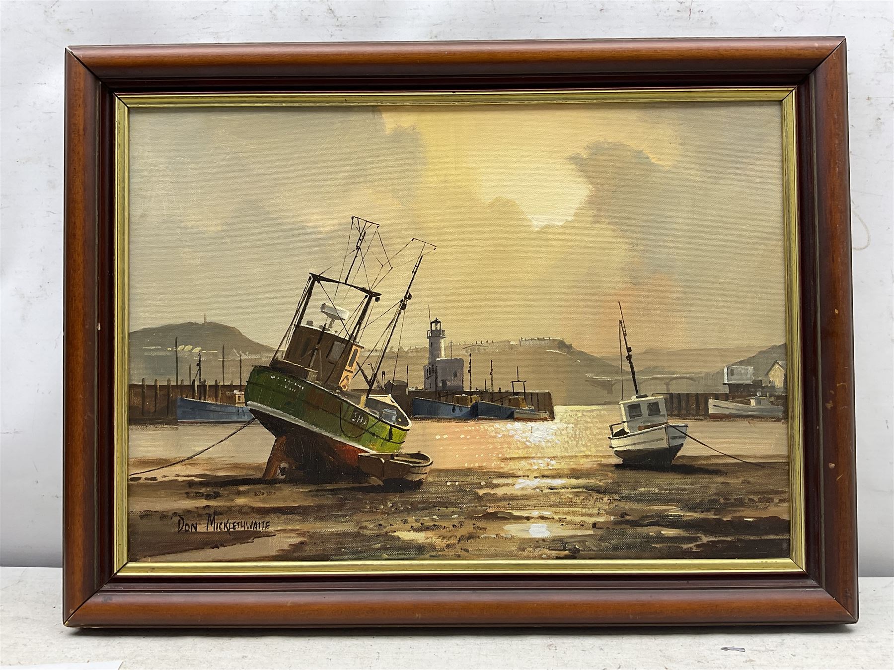 Don Micklethwaite (British 1936-): Scarborough Harbour, acrylic on canvas board signed 35cm x 50cm