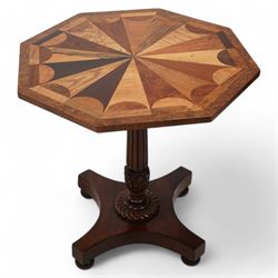 Georgian design mahogany specimen type occasional table, the octagonal top inlaid with var...