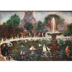 Antoine Ferracci (French 1890-1984): The Tuileries Garden with Fountain and Pond Boats - Paris, oil on canvas signed 32cm x 45cm