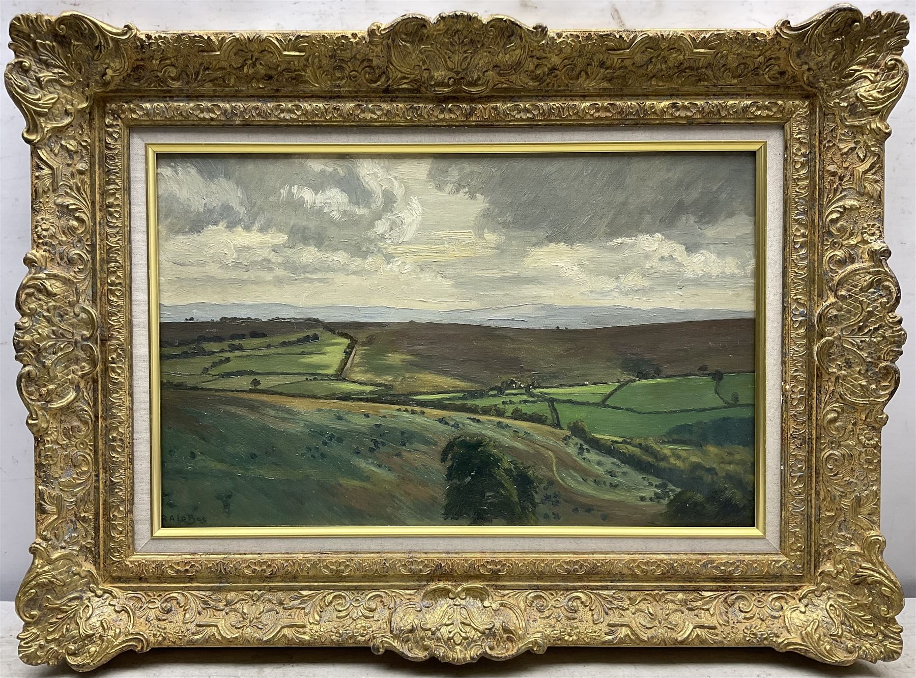 Rachel Ann Le Bas NEAC RE (British 1923-2020): Rolling Hills, oil on canvas signed 30cm x 48cm