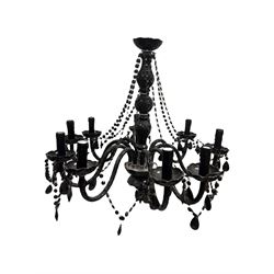 Two classical black glass fourteen branch chandeliers