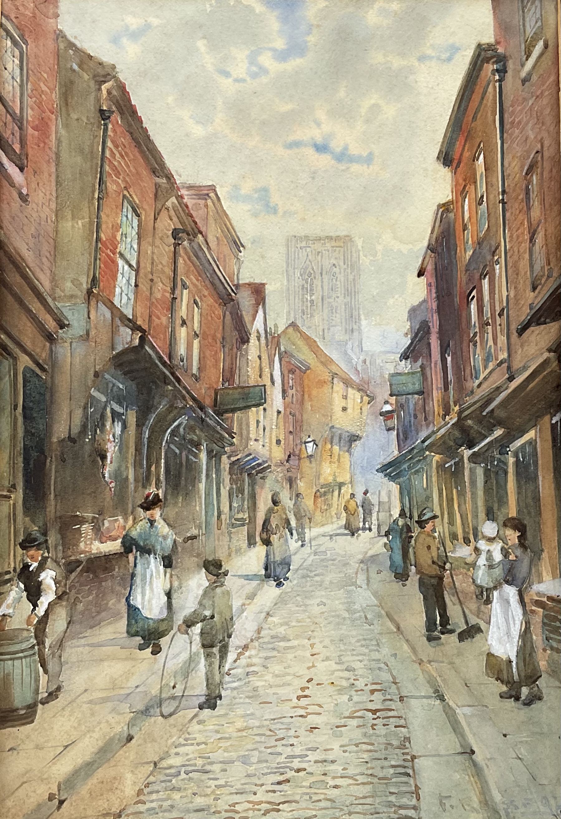 Frank Rousse (British fl.1897-1917): Low Petergate York, watercolour signed and dated '94, 35cm x 24cm