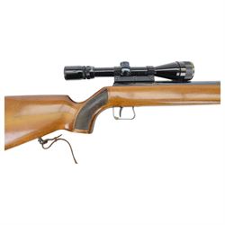 German Air Rifle, the 50cm barrel marked Cal 5.5/22, made in Germany, with Nikko Stirling Silver Crown 3.9x40 scope, overall L114, in a Logun rifle bag 