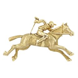 9ct gold racehorse and jockey brooch, Birmingham 1982