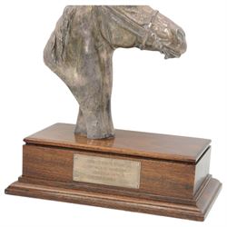 'Tote Scoop 6 Stakes Haydock Park 3rd September 1999' - Silver filled model of a horses head on a mahogany plinth H20cm x W18cm Sheffield 1999 Maker Camelot Silverware Ltd