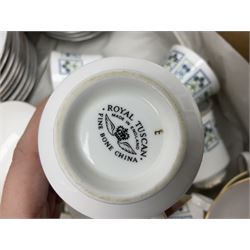 Royal Tuscan Tamarisk pattern tea and dinner wares, including teacups, saucers, twin handled tureen, dinner plates, side plates, etc, together with Noritake Legendary Regency pattern dinner wares, in three boxes 