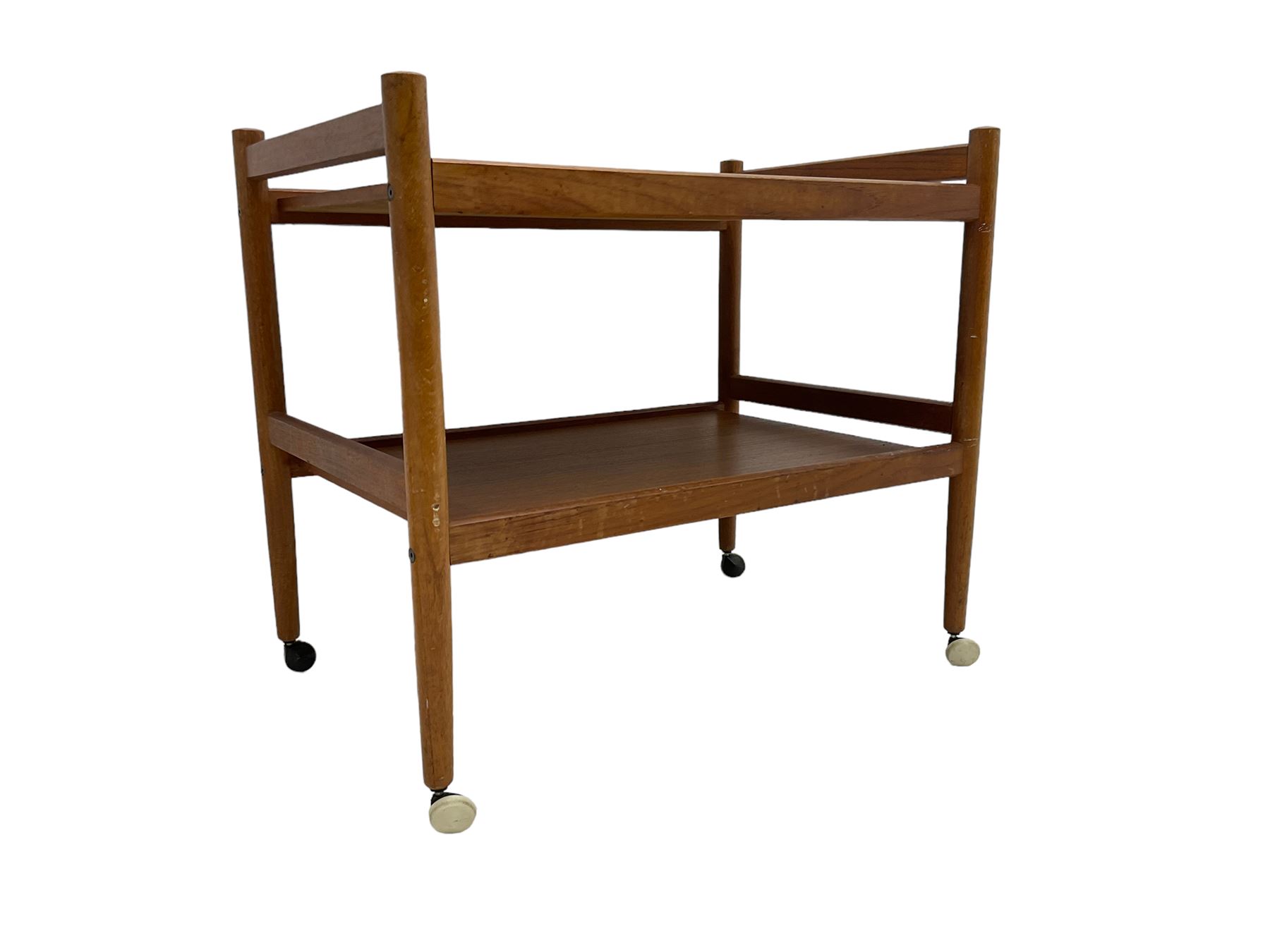 Mid-20th century circa. 1970s teak two-tier drinks trolley