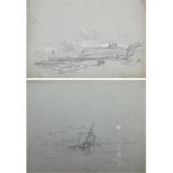 George Balmer (British 1806-1846): 'Whitby from the North' & 'Scarborough Misty Morning', pair pencil highlighted in white on grey paper signed and titled with annotations 26cm x 37cm (unframed) (2)
