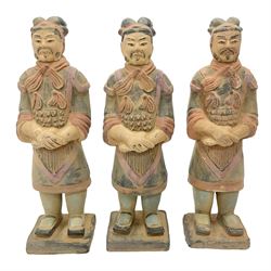 Set of three painted Chinese 'Terracotta Warrior' style figures, H20cm