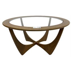 Victor B Wilkins for G-Plan - mid-20th century teak 'Astro' coffee table, circular top with glass inset, raised on shaped X-frame base