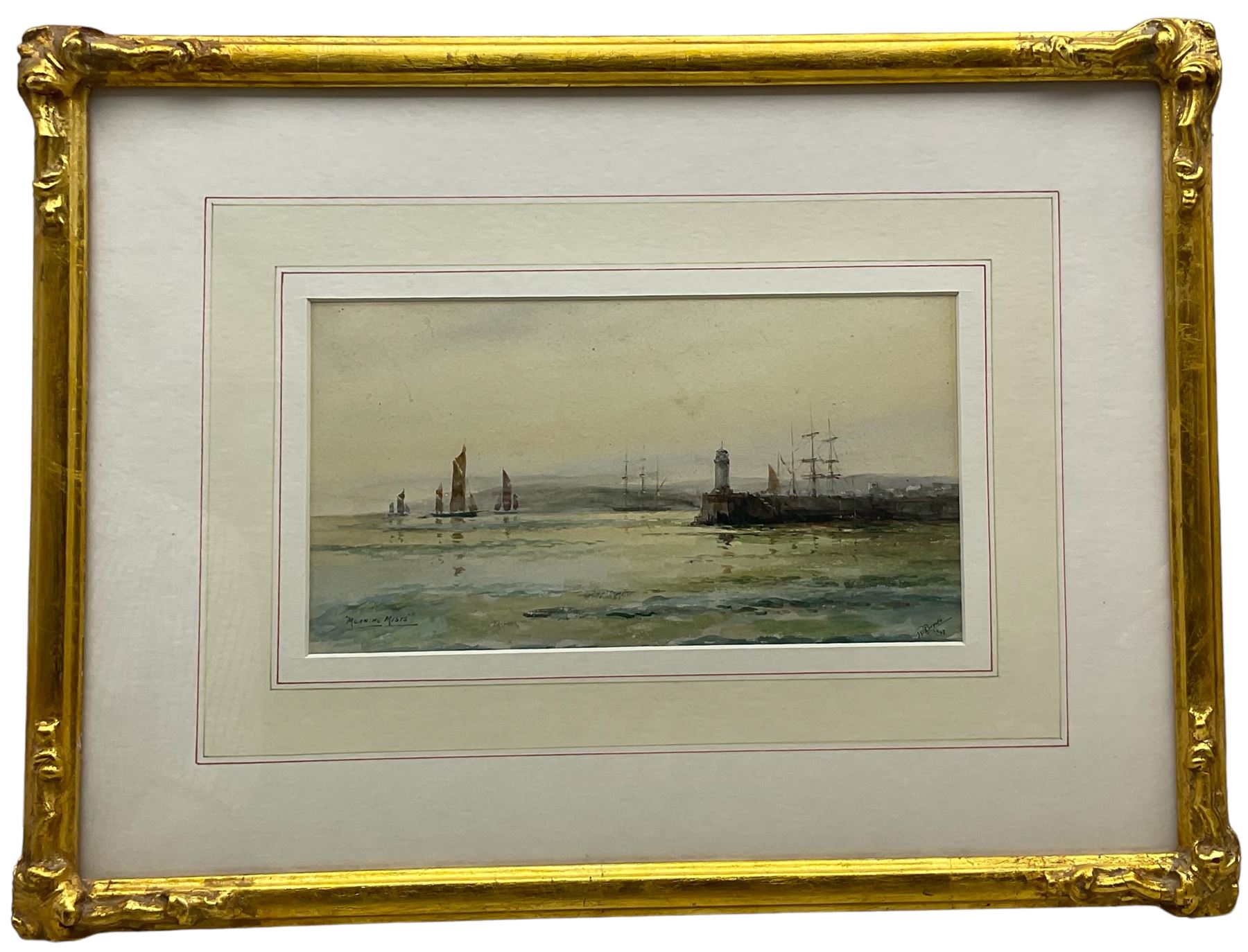 John Hamilton Glass (Scottish 1820-1885): Dutch Fishermen on the Shore, watercolour signed 24cm x 34cm; R Bayles (British 20th century): 'Morning Mists', watercolour signed titled and dated 1947, 14cm x 26cm (2)