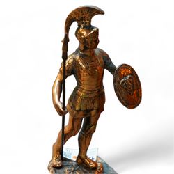 Copper and brass coal scuttle, companion stand and copper finish model of a roman soldier (3)