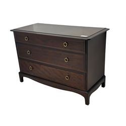 Stag Minstrel - mahogany chest of drawers, rectangular top over three drawers with brass ring pulls, on bracket feet