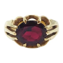 9ct gold single stone oval cut garnet ring, hallmarked