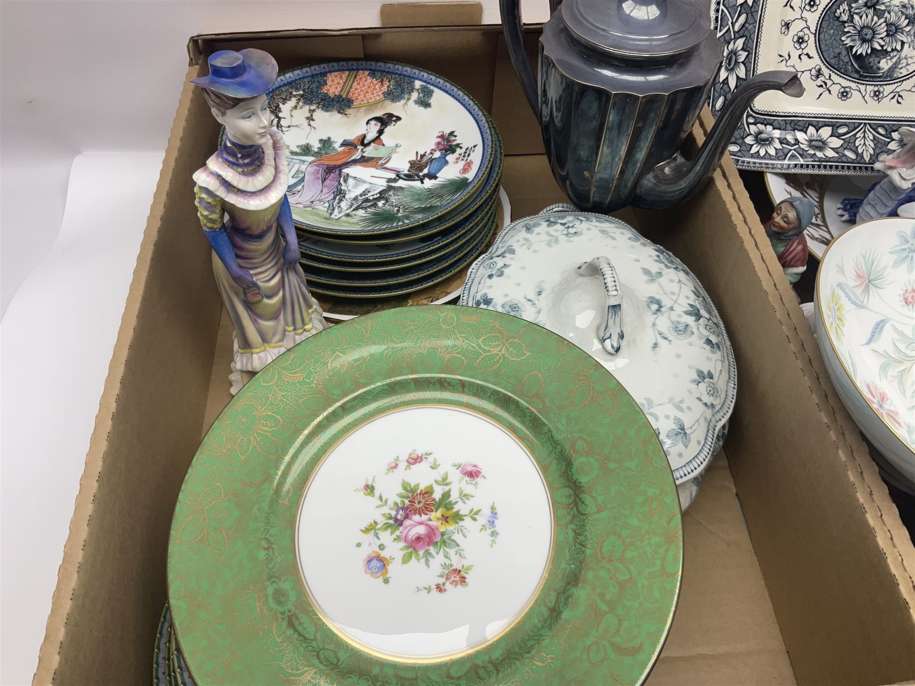 Minton Vanessa footed bowl, together with two Coalport figures, various collectors plates etc 