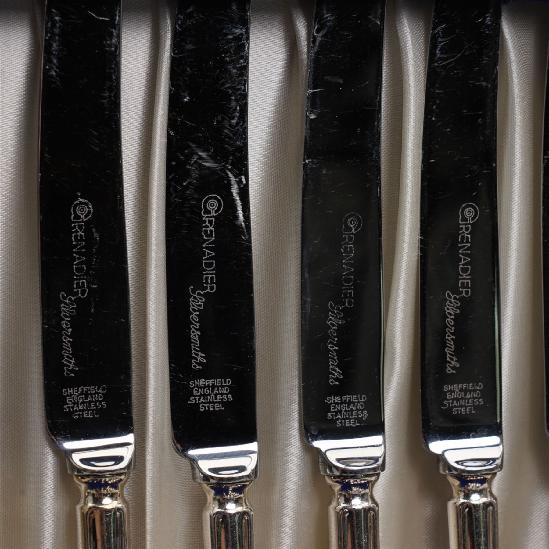 Cased set of Grenadier silver plated and stainless steel cutlery, with a matched set of six silver plated fish knives and forks 