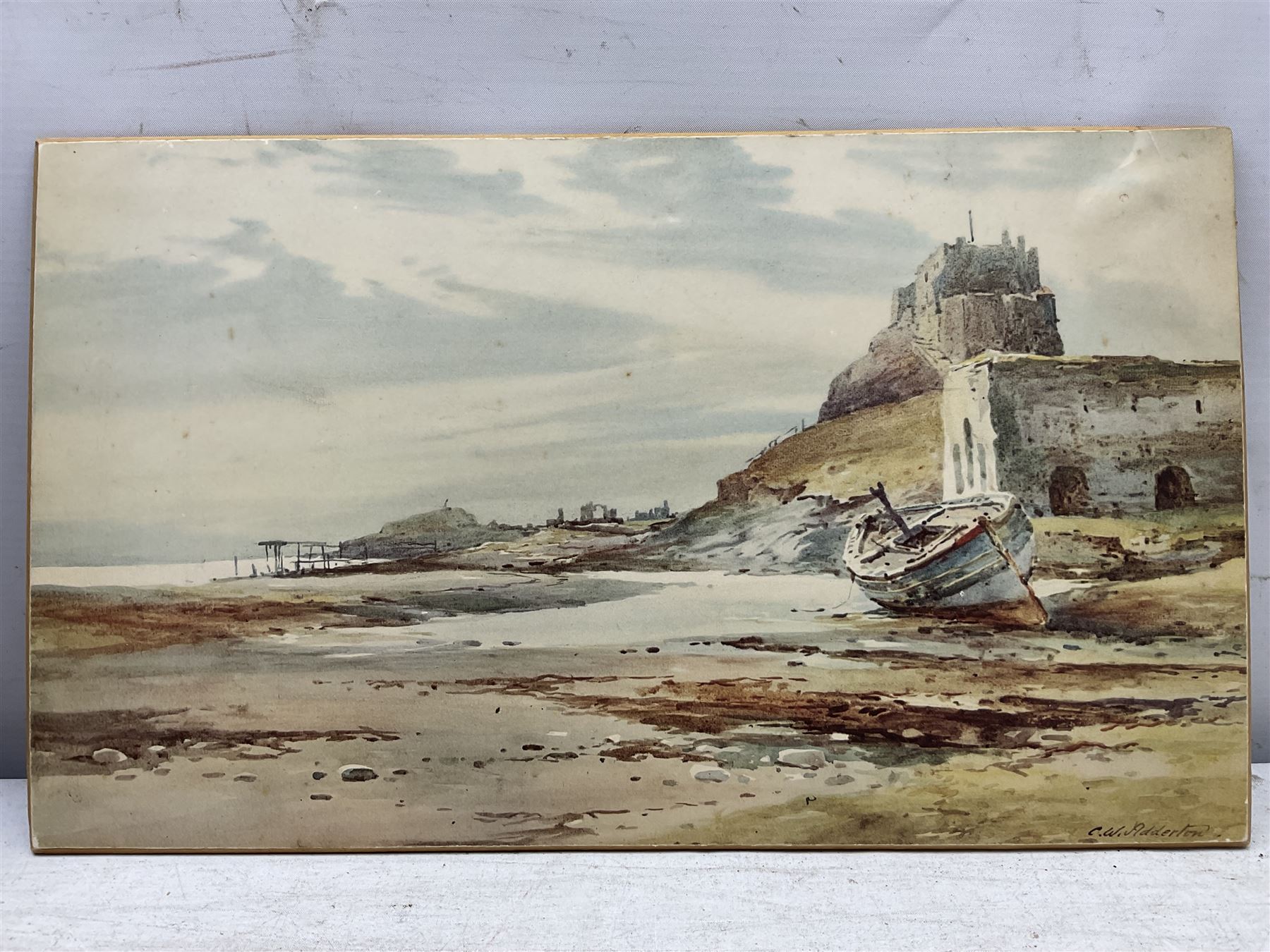 Charles William Adderton (British 1866-1944): 'Early Spring - A Sussex Landscape', watercolour signed, titled and inscribed 'Exhibited in the RA 1901' verso 30cm x 45cm; and another Coastal scene 17cm x 24cm and a print of Bamborough Castle (3 unframed)
Provenance: direct from the family of the artist Harry Wanless 1872-1934, part of a collection never previously seen on the market
Notes: Adderton was a friend of the brothers Harry and Charles Wanless, all of whom studied under Albert Strange at the Scarborough School of Art School. Adderton had a studio at 55 Sandside, Scarborough between 1894 and 1901, he moved to Ockbrook Derby and later to Robin Hoods Bay where he was a member of the Fylingdales Group of Artists