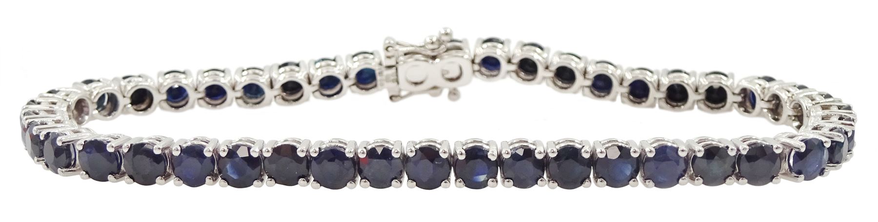 18ct white gold round cut sapphire bracelet, hallmarked, total sapphire weight approx 8.00 carat