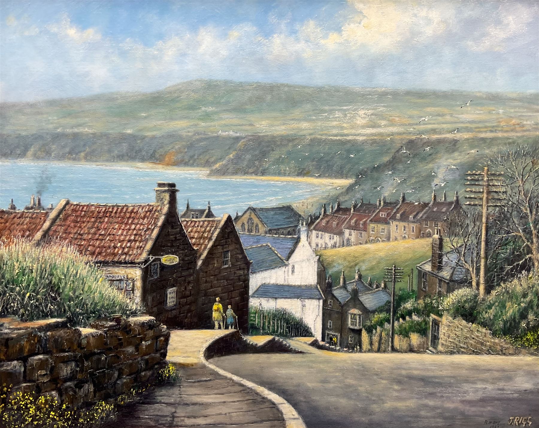 Jack Rigg (British 1927-2023): Bank Top 'Robin Hood's Bay 1962', oil on canvas signed and titled, dated 2002 verso 59cm x 74cm