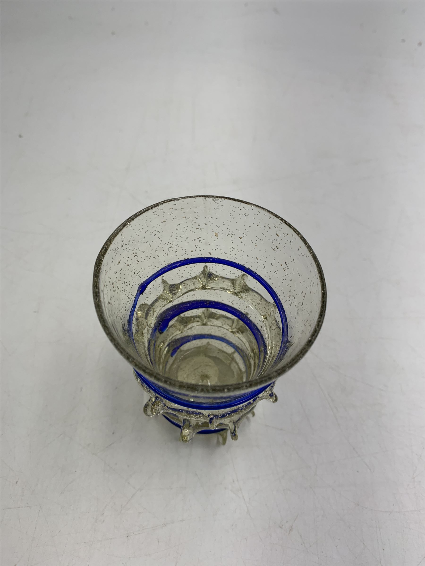 Early Venetian cup, possibly 17th century, of tapering form with trailing glass decoration, H8cm