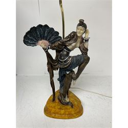 Art Deco style figural table lamp, modelled as a dancer upon an orange marbled base, H63.5cm