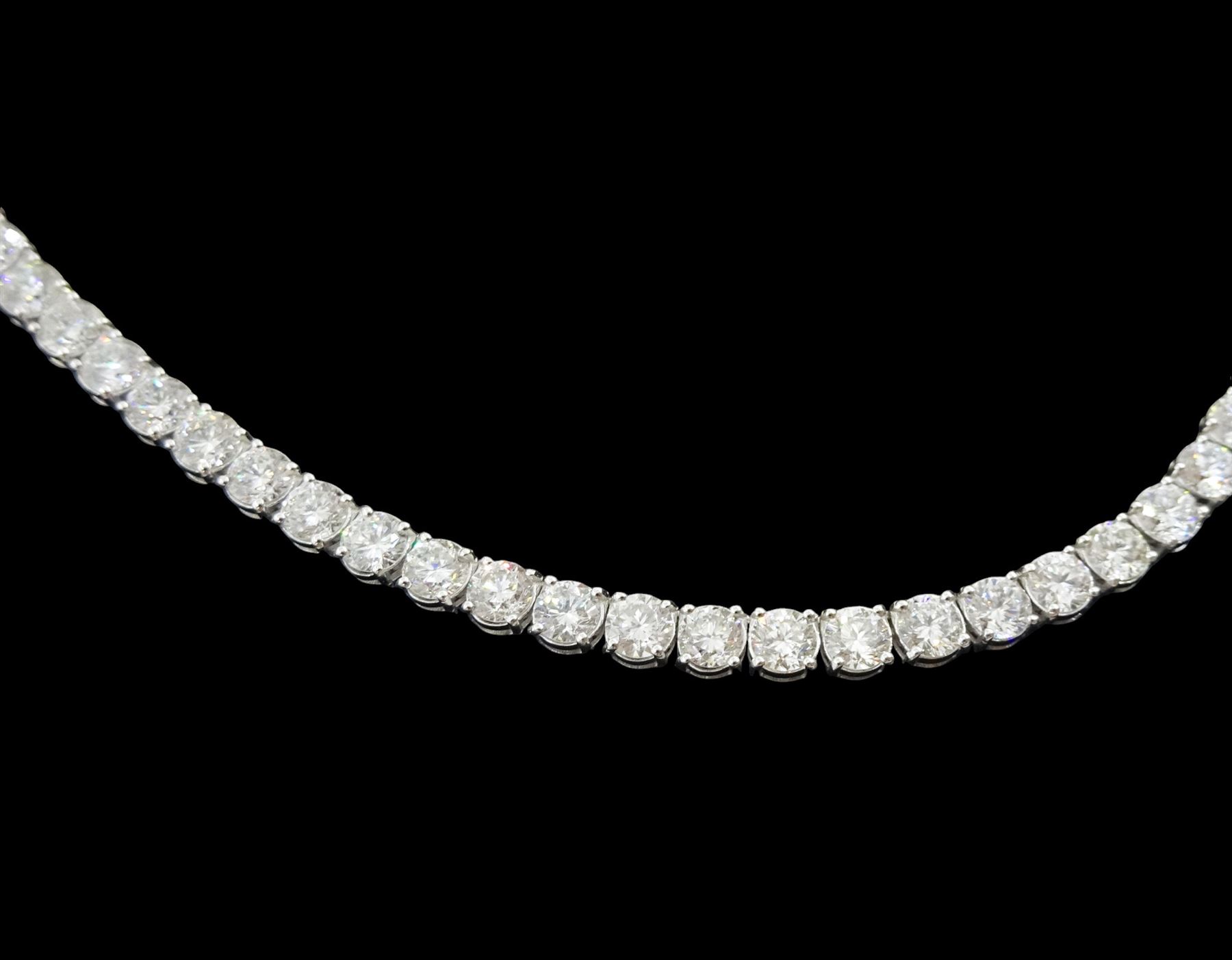 18ct white gold round brilliant cut diamond necklace, stamped 18K, total diamond weight approx 22.25 carat