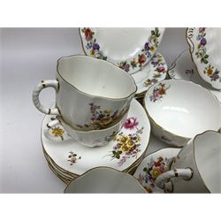 Royal Crown Derby Posies pattern tea service, including two milk jugs, two open sucrier, twelve teacups and saucers, twelve dessert plates etc 