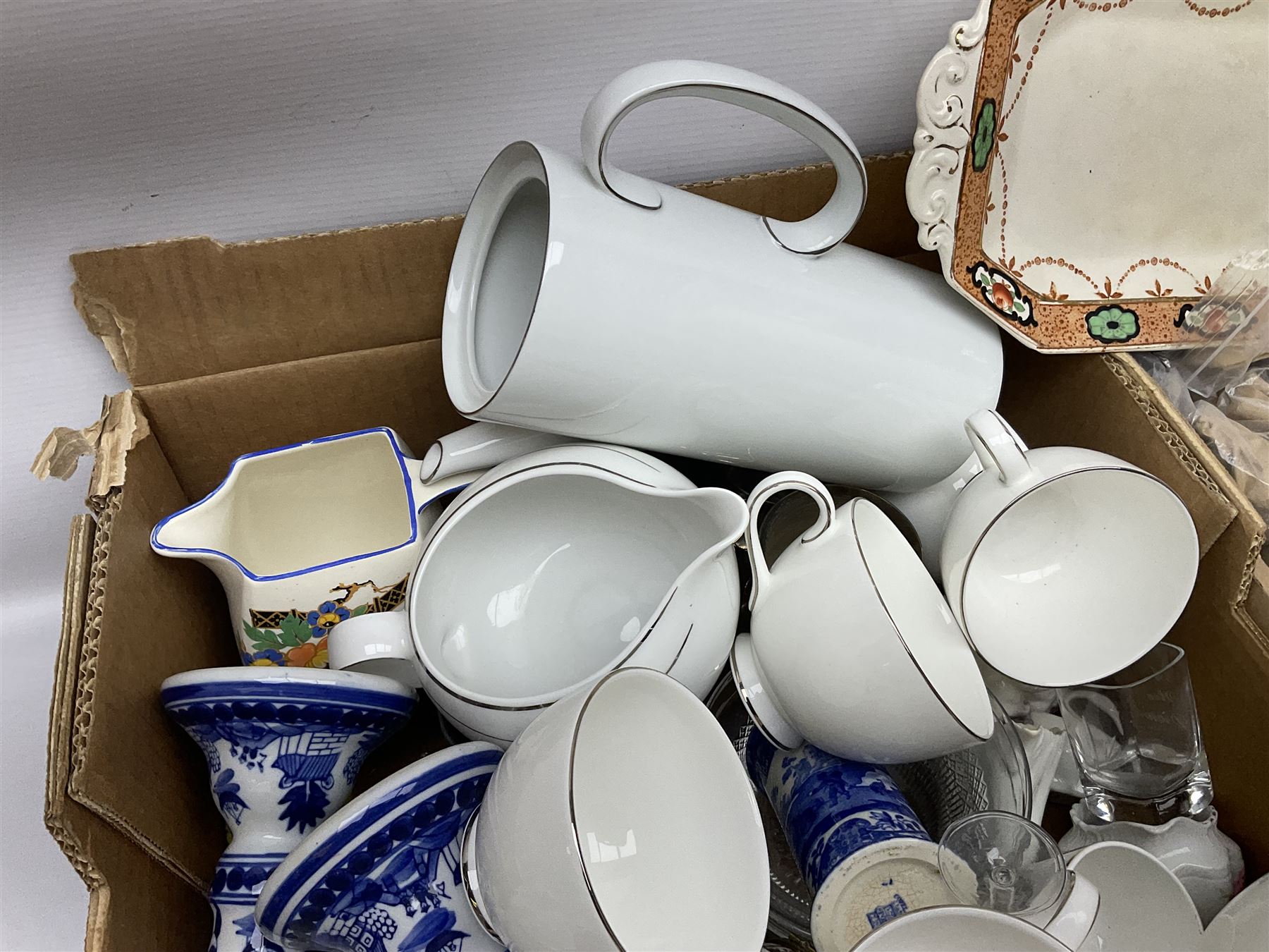 Royal Doulton langdale platinum, together with other ceramics, in two boxes 