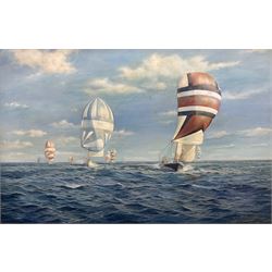 Brian Mays (British 1938-2005): 'Admirals Cup 1963 - Carina Leads', oil on canvas signed, titled verso 49cm x 74cm 
Provenance: direct from the family of the artist.