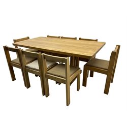 Treske of Thirsk - elm rectangular dining table (170cm x 89cm, H73cm); and set eight oak framed dining chairs