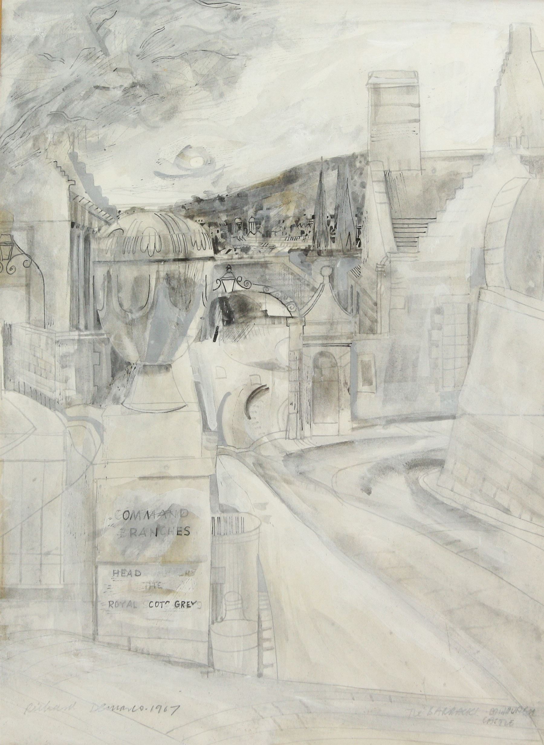 Richard Demarco (Scottish 1930-): 'The Barracks - Edinburgh Castle', watercolour signed titled and dated 1967, 36cm x 27cm 