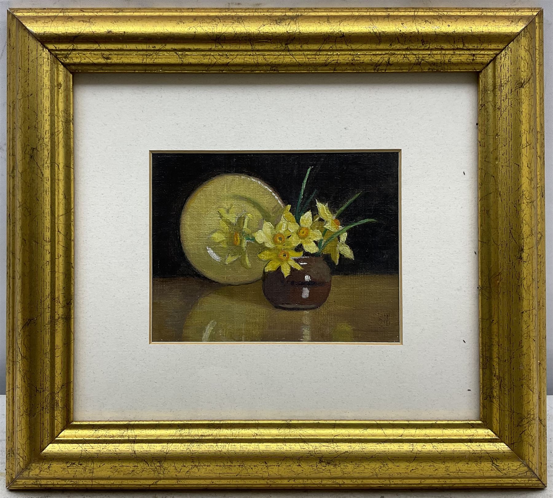 Frederick Boyd Waters (British 1879-1967): Still Life of Daffodils in a Vase, oil on board signed 9cm x 11cm