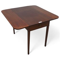 19th century mahogany Pembroke table, rectangular drop-leaf top with rounded corners, fitt...