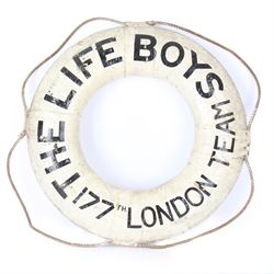 Early 20th century lifebuoy, painted in black lettering 'The Life Boys 177th London Team' upon a white ground, D53cm