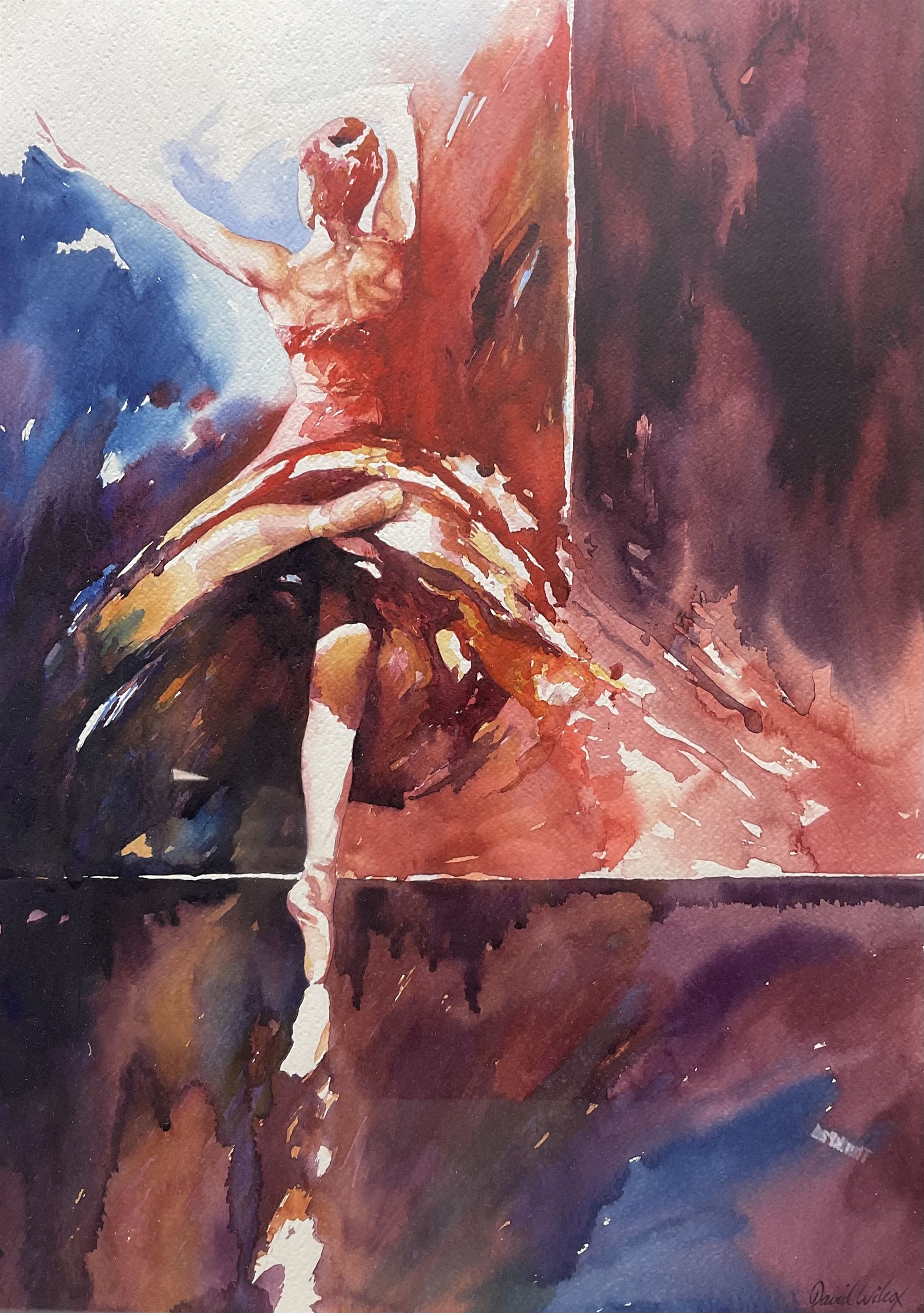 David Wilcox (Britosh 1950-): 'Pirouette in Red', watercolour signed, titled verso 56cm x 40cm 